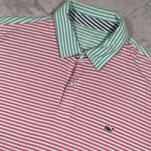 Vineyard‎ Vines Pima Cotton Polo Shirt Men M Colorblock Green Pink Striped
